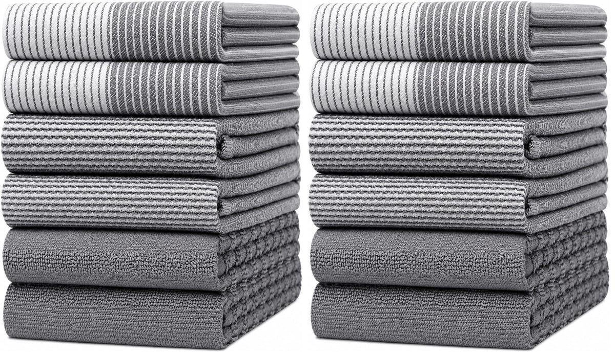 Premium Kitchen Towels 6 Pack 100% Cotton, 20"x28" Dish Towels - Grey