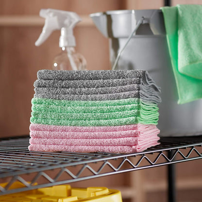 Amazon Basics Microfiber Cleaning Cloths, Ultra Absorbent, Scratch Free, Non-Abrasive, Reusable and Washable, All-Purpose, Car Detailing, 16" x 12", Green/Gray/Pink, 36-Pack