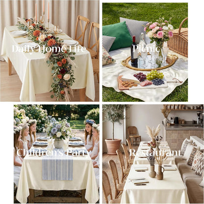 4 Pack Ivory Satin Tablecloth 58 x 102 Inch Overlay Seamless Design