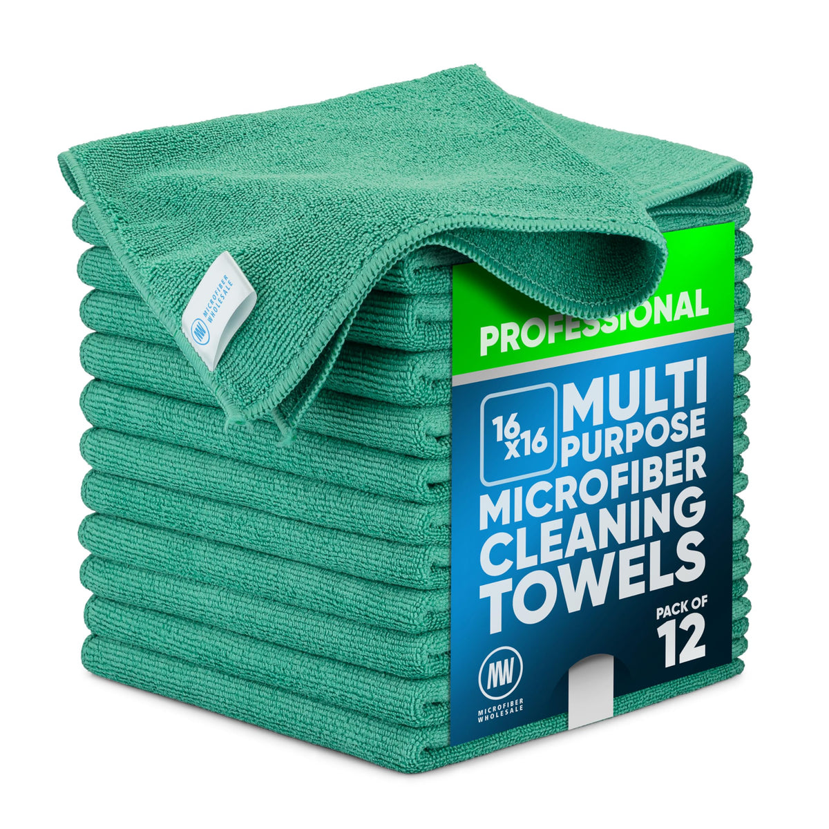 MW Pro Microfiber Cleaning Cloth | Blue | 12 Pack | 16” x 16” | All Purpose Microfiber Towels - Clean, Dust, Polish, Scrub, Absorbent