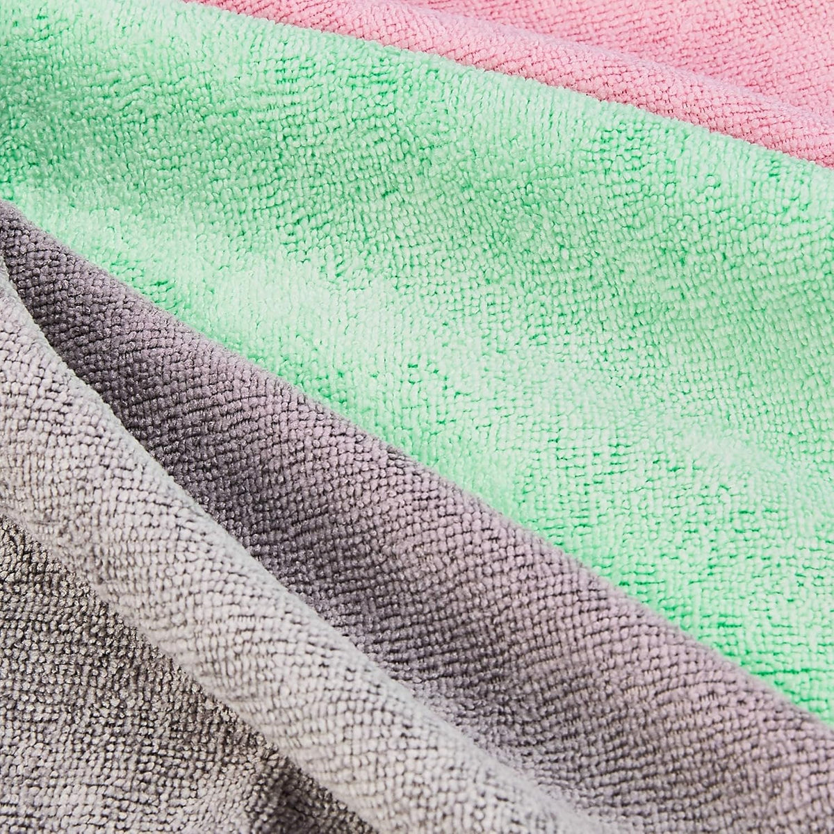 Amazon Basics Microfiber Cleaning Cloths, Ultra Absorbent, Scratch Free, Non-Abrasive, Reusable and Washable, All-Purpose, Car Detailing, 16" x 12", Green/Gray/Pink, 36-Pack