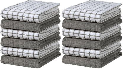 Bumble Dish Cloths (8-Pack), 100% Cotton Kitchen Towels, 12"x12" - Gray