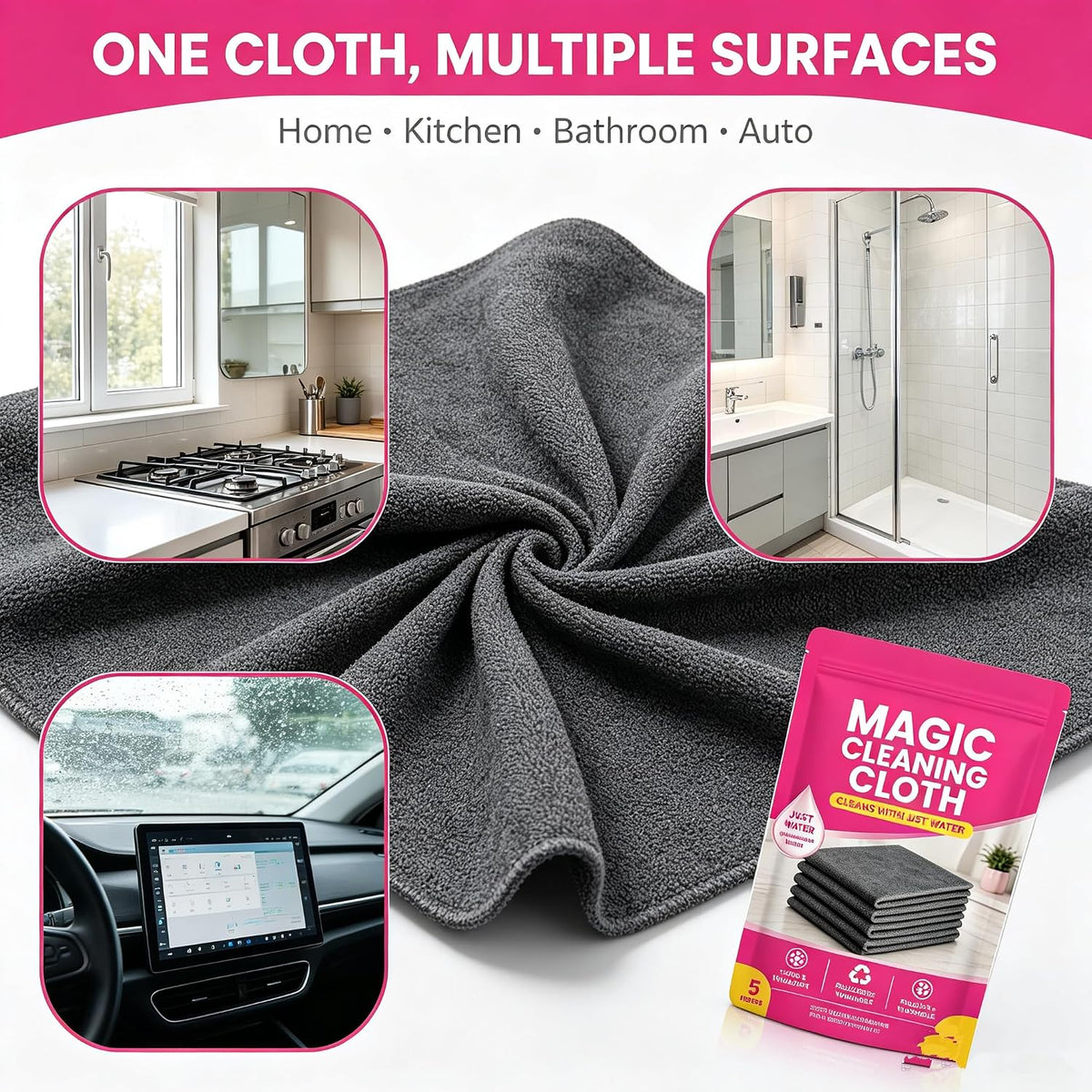 5Pcs Thickened Magic Cleaning Cloth Reuseable, Microfiber Cleaning Cloth