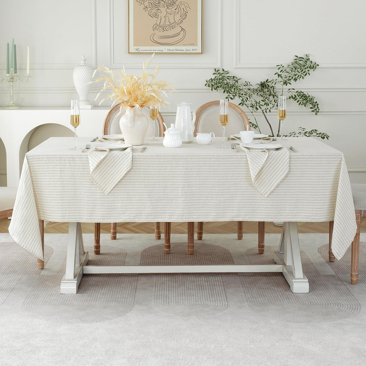 Linen World Linen Tablecloth,100% French Linen Natural Tablecloth 132" x 90" Inch,Washable Rectangular Tablecloth for Dining,Outdoor,Weddings and Restaurants,Decorative Thanksgiving Christmas
