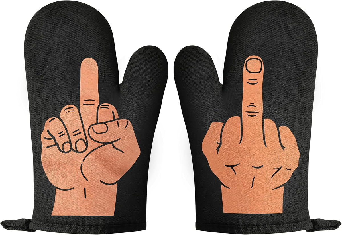 Funny Middle Finger Oven Mitts Sets, Fun Kitchen Baking Mittens for Adults