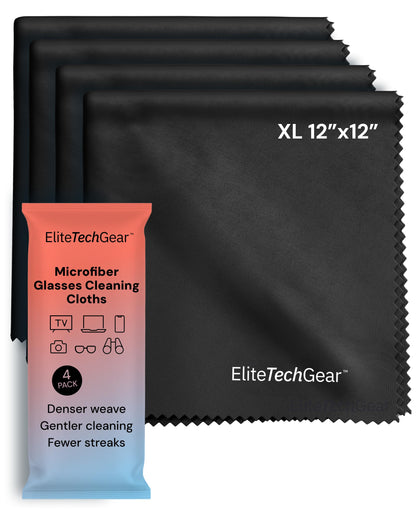 Elite Tech Gear Eyeglass Cleaning Cloth, 4-Pack Blue, 12x12 Glasses Cloth