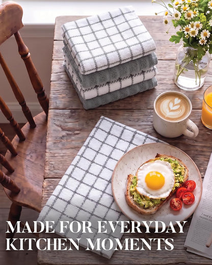 Bumble Dish Cloths (8-Pack), 100% Cotton Kitchen Towels, 12"x12" - Gray