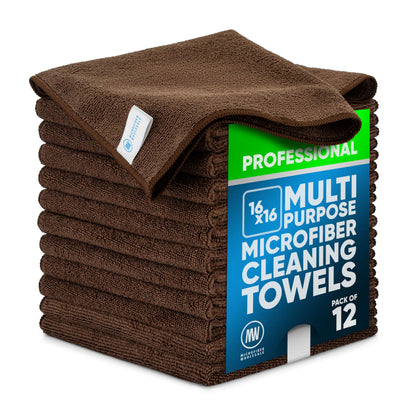 MW Pro Microfiber Cleaning Cloth | Blue | 12 Pack | 16” x 16” | All Purpose Microfiber Towels - Clean, Dust, Polish, Scrub, Absorbent