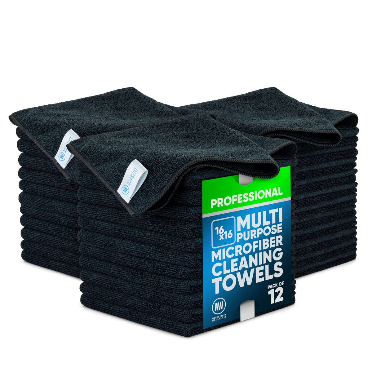 MW Pro Microfiber Cleaning Cloth | Blue | 12 Pack | 16” x 16” | All Purpose Microfiber Towels - Clean, Dust, Polish, Scrub, Absorbent