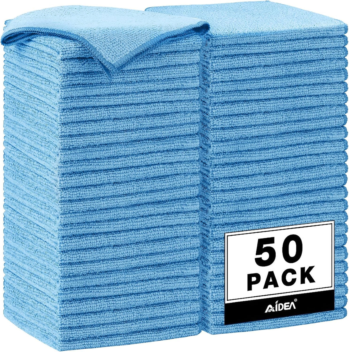 AIDEA Microfiber Cleaning Cloth Blue-50PK,Microfiber Towels for Cars 12×12"