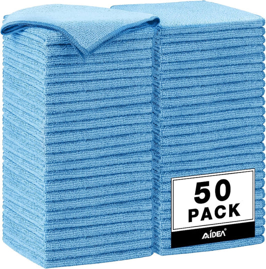 AIDEA Microfiber Cleaning Cloth Blue-50PK,Microfiber Towels for Cars 12×12"