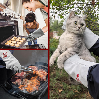 Leather Welding Gloves for Men or Women, Fire and Heat Resistant gloves for Stick,Tig,Mig,Fireplace,BBQ,Oven,Grill,Wood Stove,Animal Handling Gloves,Bite Proof for Cat or Dogs,Welders Gifts