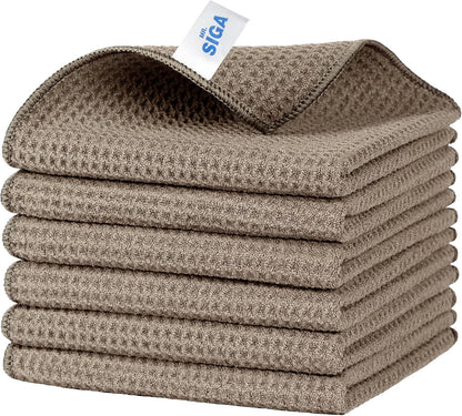 MR.SIGA Waffle Pattern Microfiber Cleaning Cloths, 6 Pack, Sandy Brown