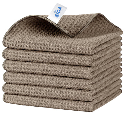 MR.SIGA Waffle Pattern Microfiber Cleaning Cloths, 6 Pack, Sandy Brown