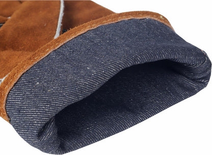 Leather Fireplace Gloves Heat Resistant for Mig,Tig welding,Stick,Forge,BBQ,Grill, Wood Stove,Fireproof Stitching