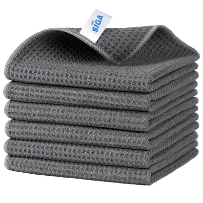 MR.SIGA Waffle Pattern Microfiber Cleaning Cloths, 6 Pack, Sandy Brown