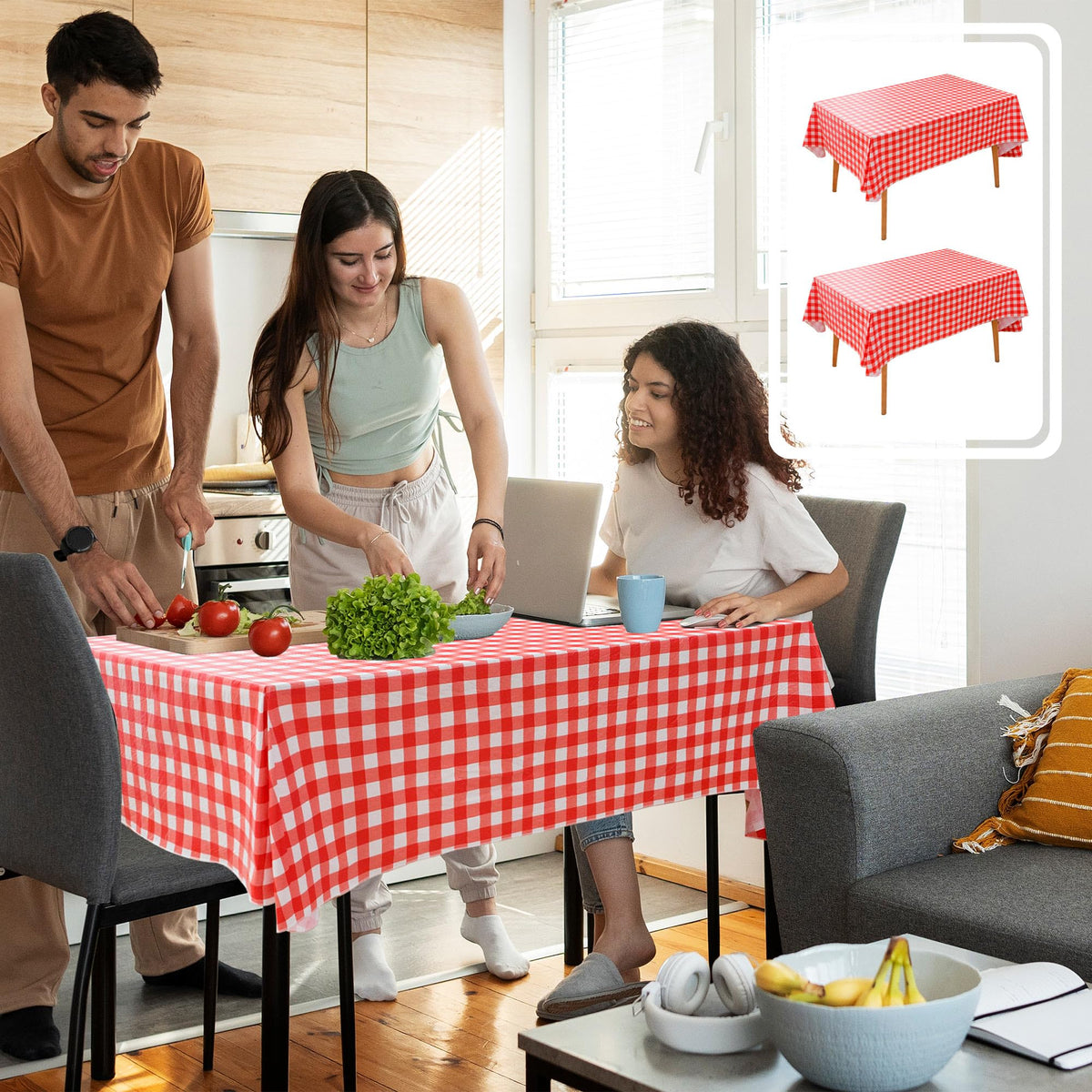 Waterproof Vinyl White Tablecloth With Flannel Backing 2 Pcs 60x120 In