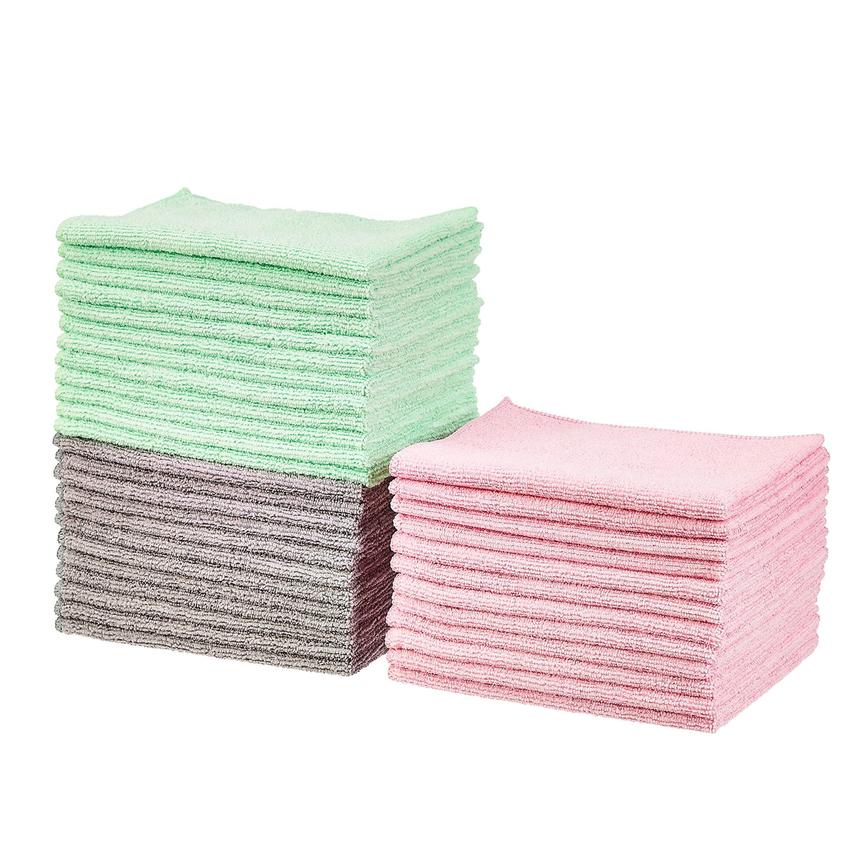 Amazon Basics Microfiber Cleaning Cloths, Ultra Absorbent, Lint Free, Streak Free, Non-Abrasive, Reusable and Washable, 16" x 12", Blue/White/Yellow, Pack of 24