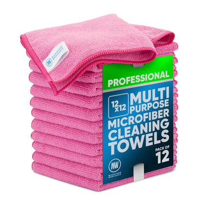 MW PRO Premium Microfiber Cleaning Cloths (12 Pack, 12x12, Grey) - Streak Free Stainless Steel & Glass Towels - Ultra Soft Cleaning Cloths for Screens, Granite & Modern Home - Washable & Reusable