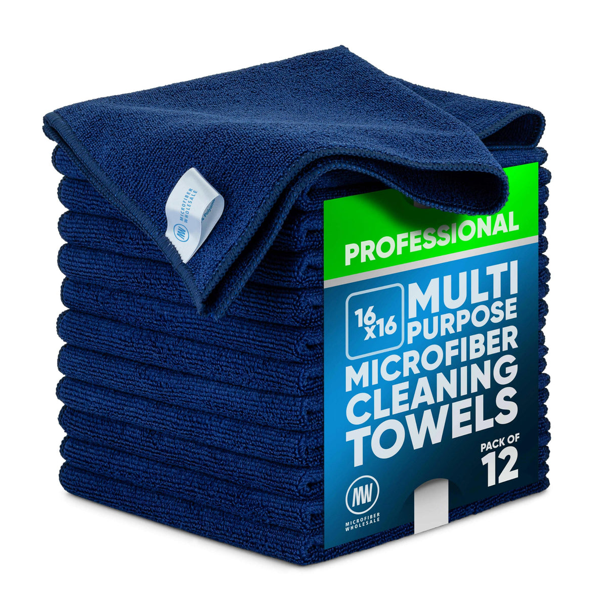 MW Pro Microfiber Cleaning Cloth | Blue | 12 Pack | 16” x 16” | All Purpose Microfiber Towels - Clean, Dust, Polish, Scrub, Absorbent