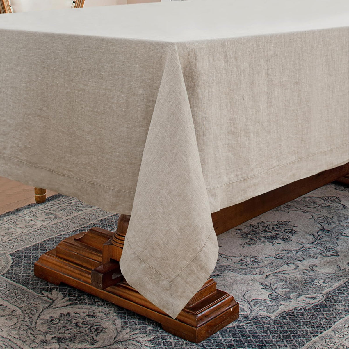 Linen World Linen Tablecloth,100% French Linen Natural Tablecloth 132" x 90" Inch,Washable Rectangular Tablecloth for Dining,Outdoor,Weddings and Restaurants,Decorative Thanksgiving Christmas