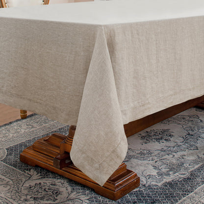 Linen World Linen Tablecloth,100% French Linen Natural Tablecloth 132" x 90" Inch,Washable Rectangular Tablecloth for Dining,Outdoor,Weddings and Restaurants,Decorative Thanksgiving Christmas