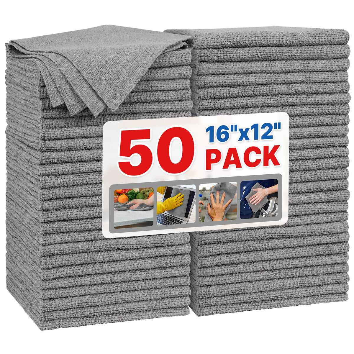 FIXSMITH Microfiber Cleaning Cloth - Pack of 8, Size: 12 x 16 in, Multi-Functional Cleaning Towels, Highly Absorbent Cleaning Rags, Lint-Free, Streak-Free Cleaning Cloths for Car Kitchen Home