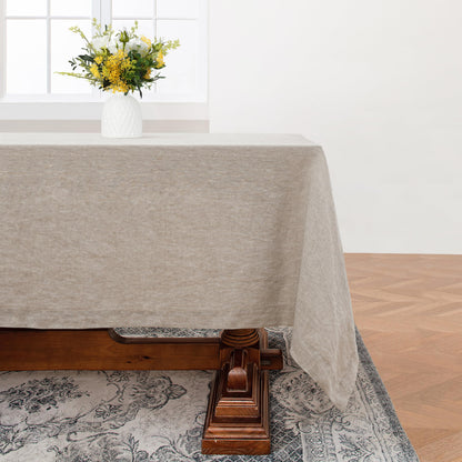 Linen World Linen Tablecloth,100% French Linen Natural Tablecloth 132" x 90" Inch,Washable Rectangular Tablecloth for Dining,Outdoor,Weddings and Restaurants,Decorative Thanksgiving Christmas