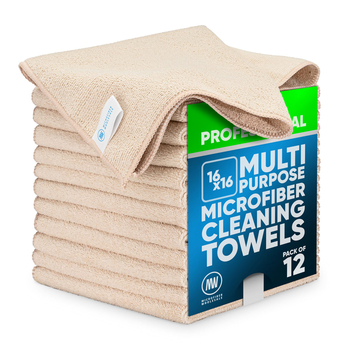 MW Pro Microfiber Cleaning Cloth | Blue | 12 Pack | 16” x 16” | All Purpose Microfiber Towels - Clean, Dust, Polish, Scrub, Absorbent