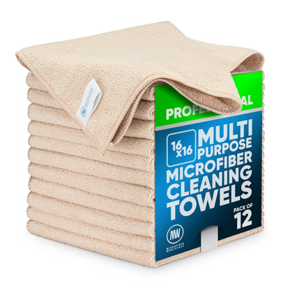 MW Pro Microfiber Cleaning Cloth | Blue | 12 Pack | 16” x 16” | All Purpose Microfiber Towels - Clean, Dust, Polish, Scrub, Absorbent
