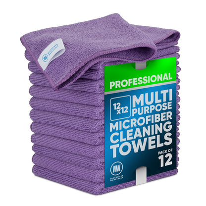 MW PRO Premium Microfiber Cleaning Cloths (12 Pack, 12x12, Grey) - Streak Free Stainless Steel & Glass Towels - Ultra Soft Cleaning Cloths for Screens, Granite & Modern Home - Washable & Reusable