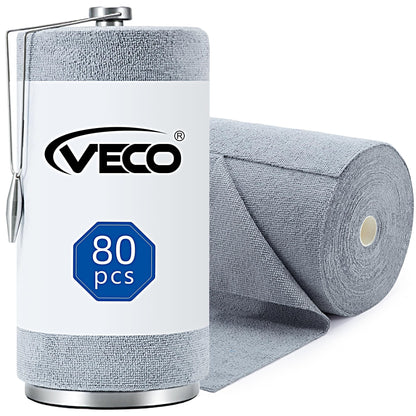 Veco Microfiber Cleaning Cloth Roll 80 PCS Gray, 12" x 12"