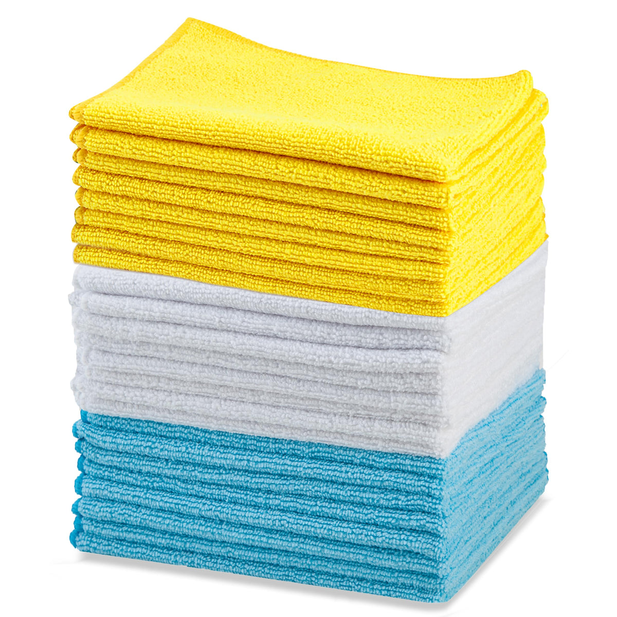 Amazon Basics Microfiber Cleaning Cloths, Ultra-Soft and Highly Absorbent, Streak-Free, Lint-Free, Scratch-Free, Washable, for Car Detailing and Glass Cleaning, 16" x 12", Green/Gray/Pink, 24-Pack