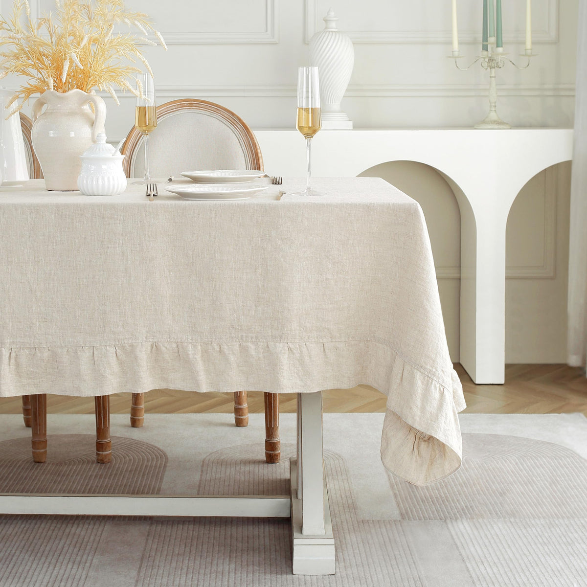Linen World Linen Tablecloth,100% French Linen Natural Tablecloth 132" x 90" Inch,Washable Rectangular Tablecloth for Dining,Outdoor,Weddings and Restaurants,Decorative Thanksgiving Christmas