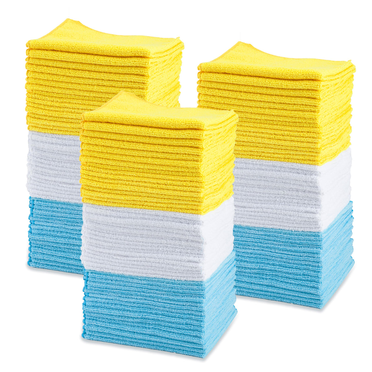 Amazon Basics Microfiber Cleaning Cloths, Ultra-Soft and Highly Absorbent, Streak-Free, Lint-Free, Scratch-Free, Washable, for Car Detailing and Glass Cleaning, 16" x 12", Green/Gray/Pink, 24-Pack