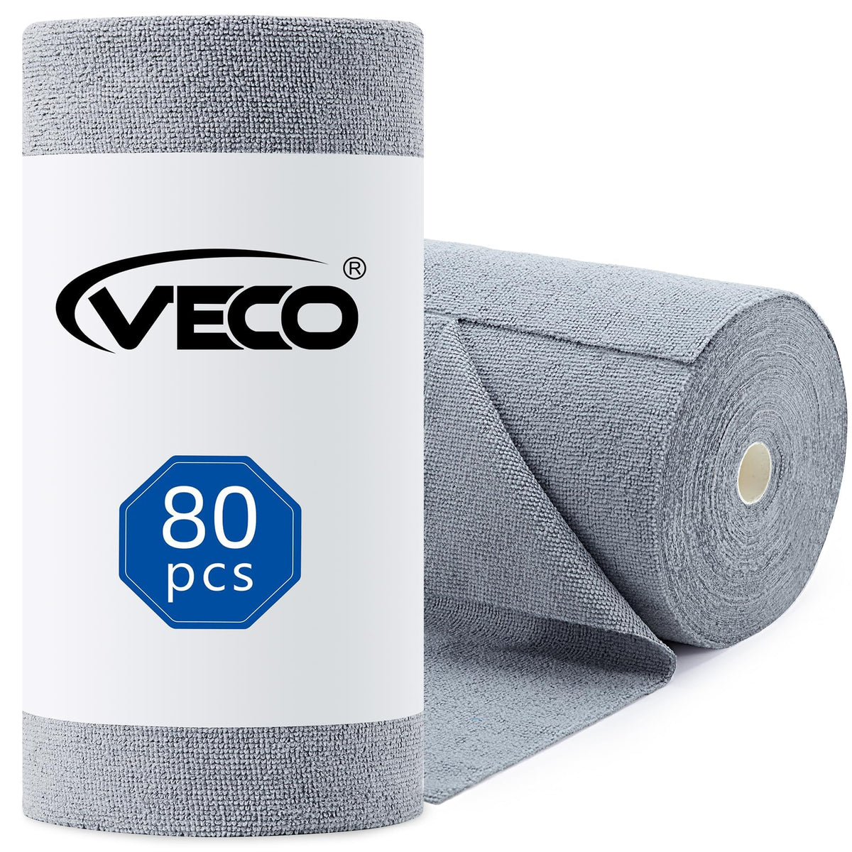 Veco Microfiber Cleaning Cloth Roll 80 PCS Gray, 12" x 12"