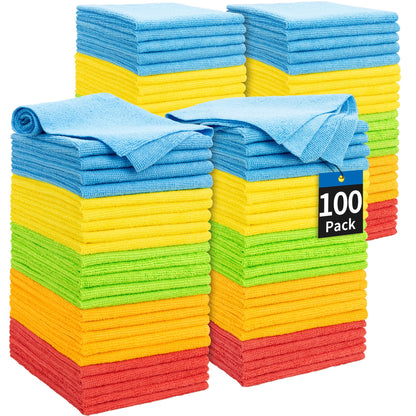 Microfiber Cleaning Cloth, 100 Pack Cleaning Rags Microfiber Towel Bulk Absorbent Lint-Free Wash Cloths, All-Purpose Shop Towels for Cars, Automotive, Garage, Home & Kitchen 11.5"*11.5"