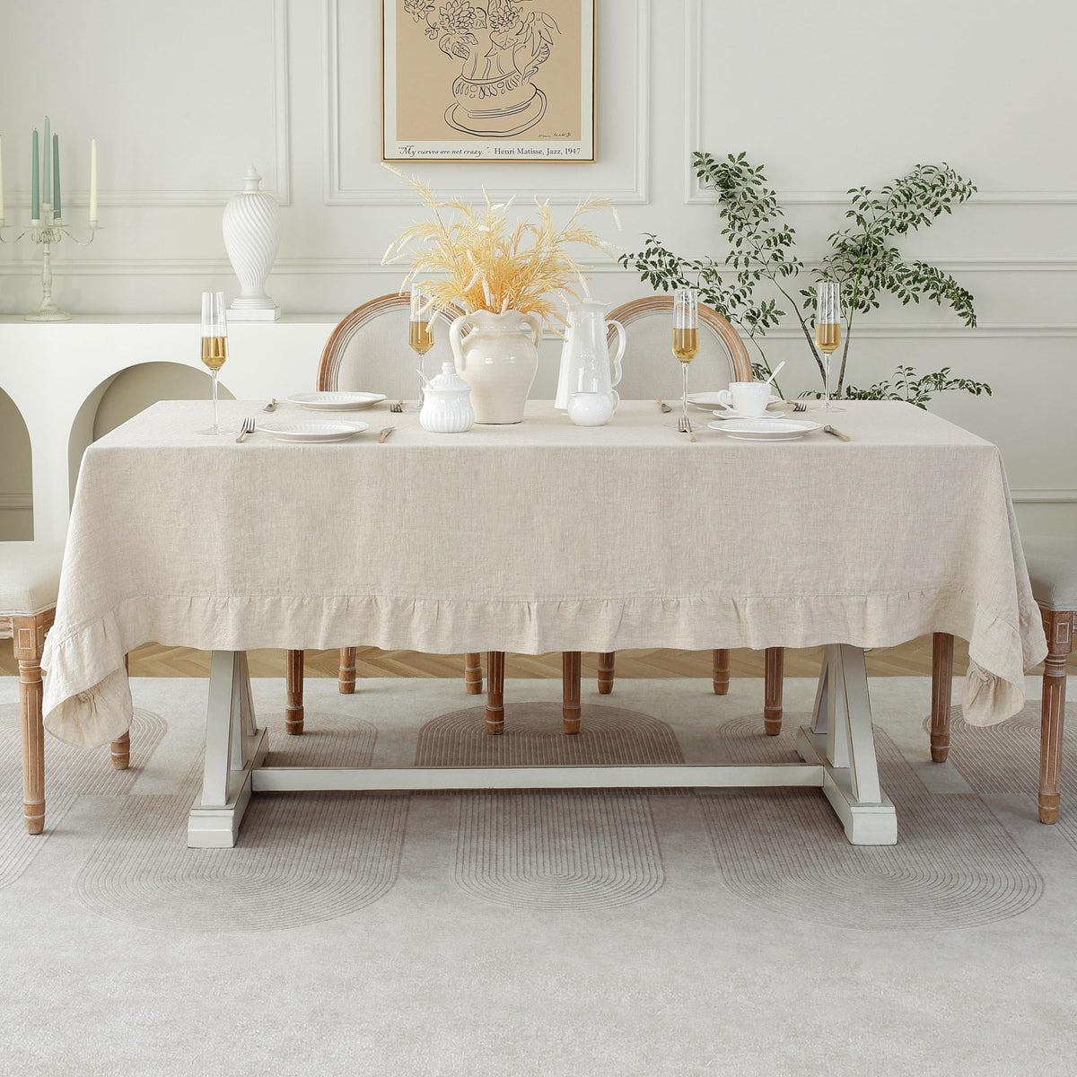 Linen World Linen Tablecloth,100% French Linen Natural Tablecloth 132" x 90" Inch,Washable Rectangular Tablecloth for Dining,Outdoor,Weddings and Restaurants,Decorative Thanksgiving Christmas