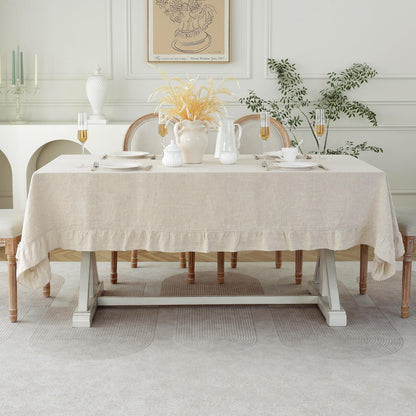 Linen World Linen Tablecloth,100% French Linen Natural Tablecloth 132" x 90" Inch,Washable Rectangular Tablecloth for Dining,Outdoor,Weddings and Restaurants,Decorative Thanksgiving Christmas