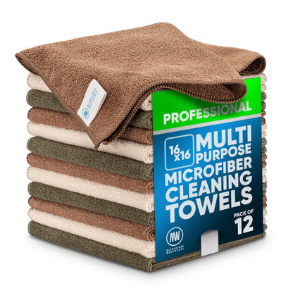 MW Pro Microfiber Cleaning Cloth | Blue | 12 Pack | 16” x 16” | All Purpose Microfiber Towels - Clean, Dust, Polish, Scrub, Absorbent
