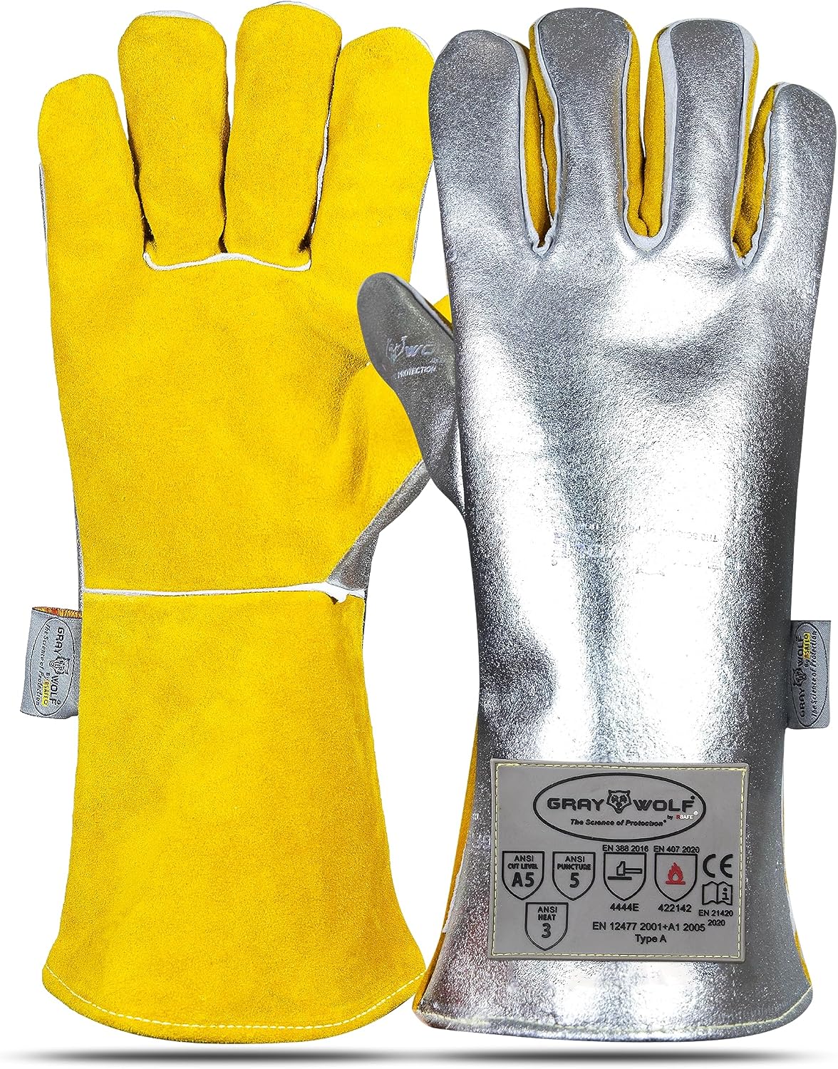 SpecxArmor® Graywolf® Aluminized Heat Resistant Welding Glove/Large/1472°F│Fire Gloves│Kevlar Gloves│High Heat│Foundry glove│