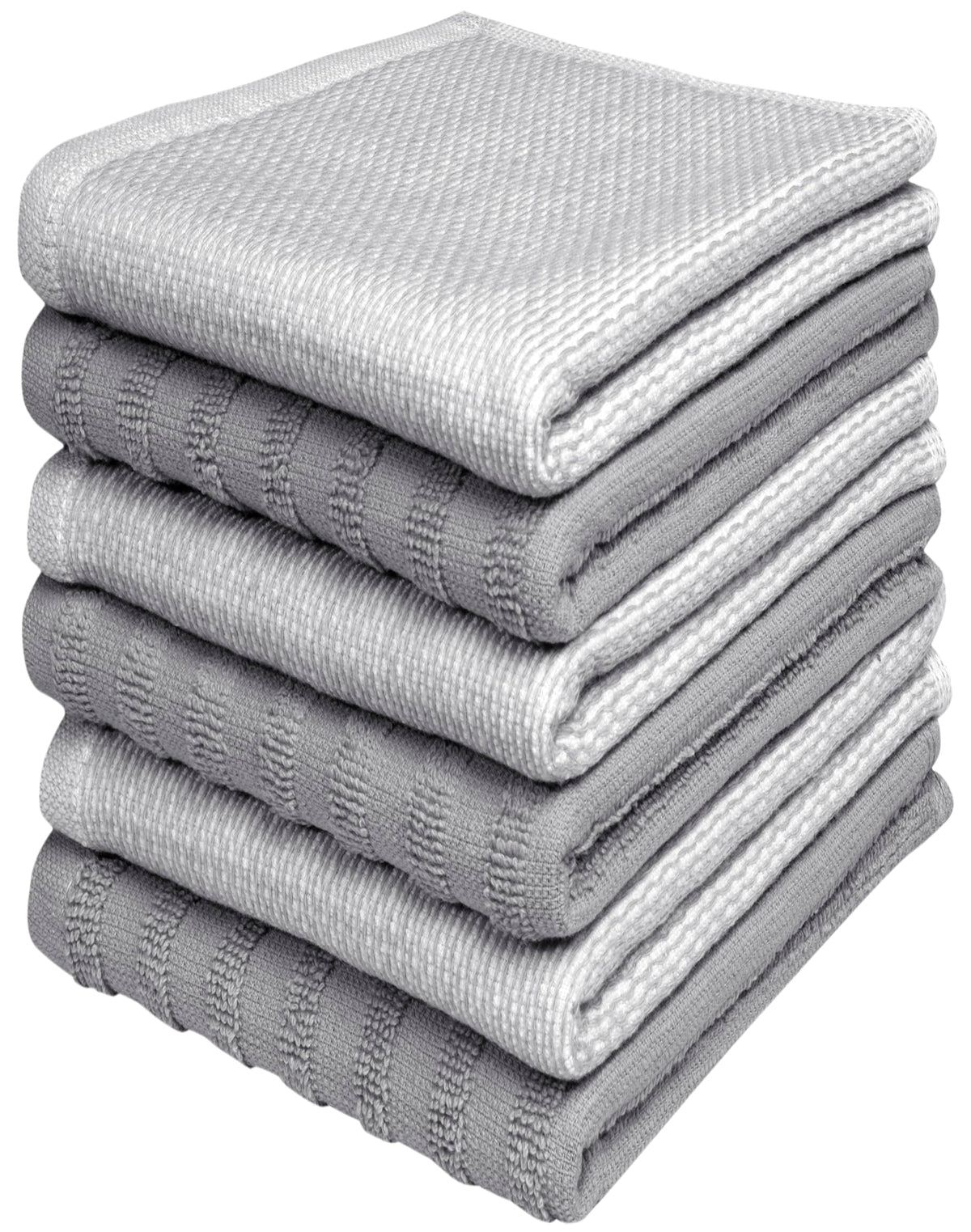 Premium Kitchen Towels 6 Pack 100% Cotton, 20"x28" Dish Towels - Grey