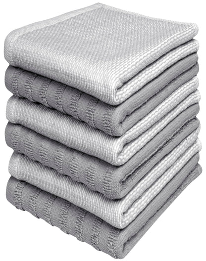 Premium Kitchen Towels 6 Pack 100% Cotton, 20"x28" Dish Towels - Grey