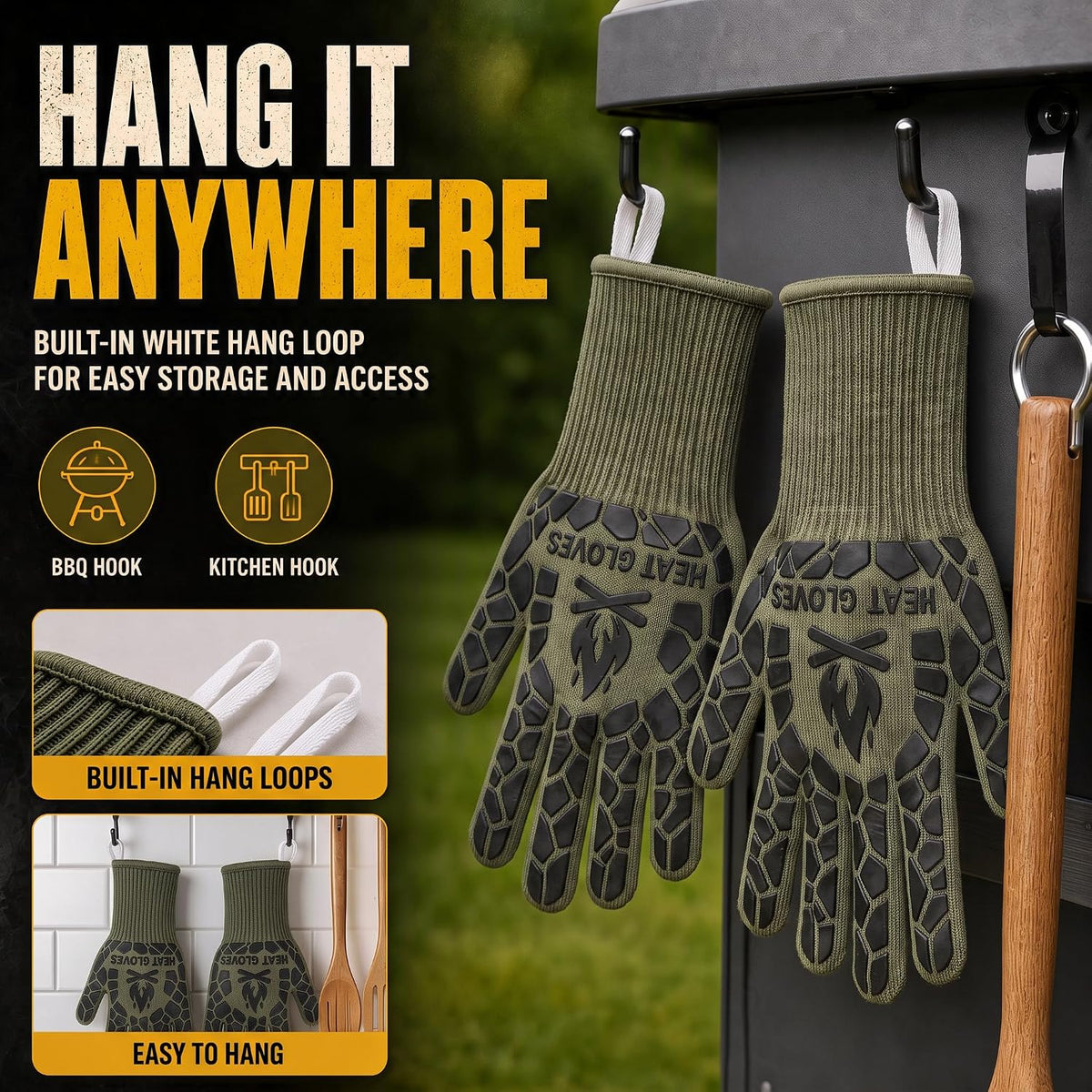 BBQ Gloves Heat Resistant Cooking Grill Gloves Heat Proof for Men
