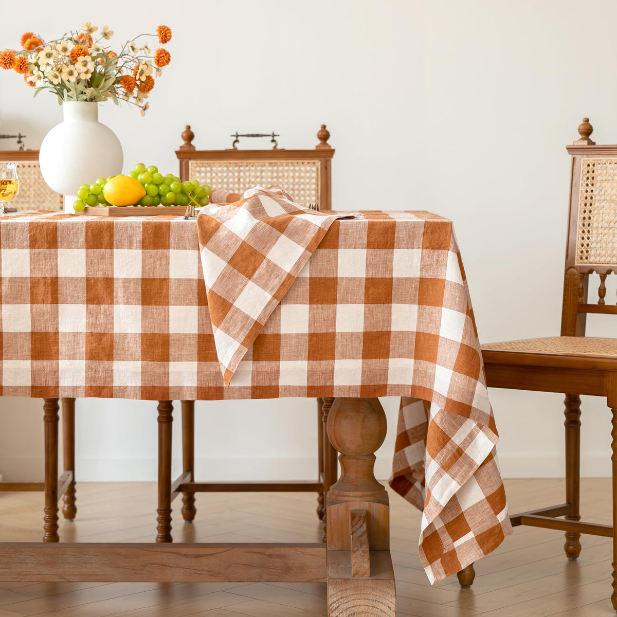 Linen World Linen Tablecloth,100% French Linen Natural Tablecloth 132" x 90" Inch,Washable Rectangular Tablecloth for Dining,Outdoor,Weddings and Restaurants,Decorative Thanksgiving Christmas