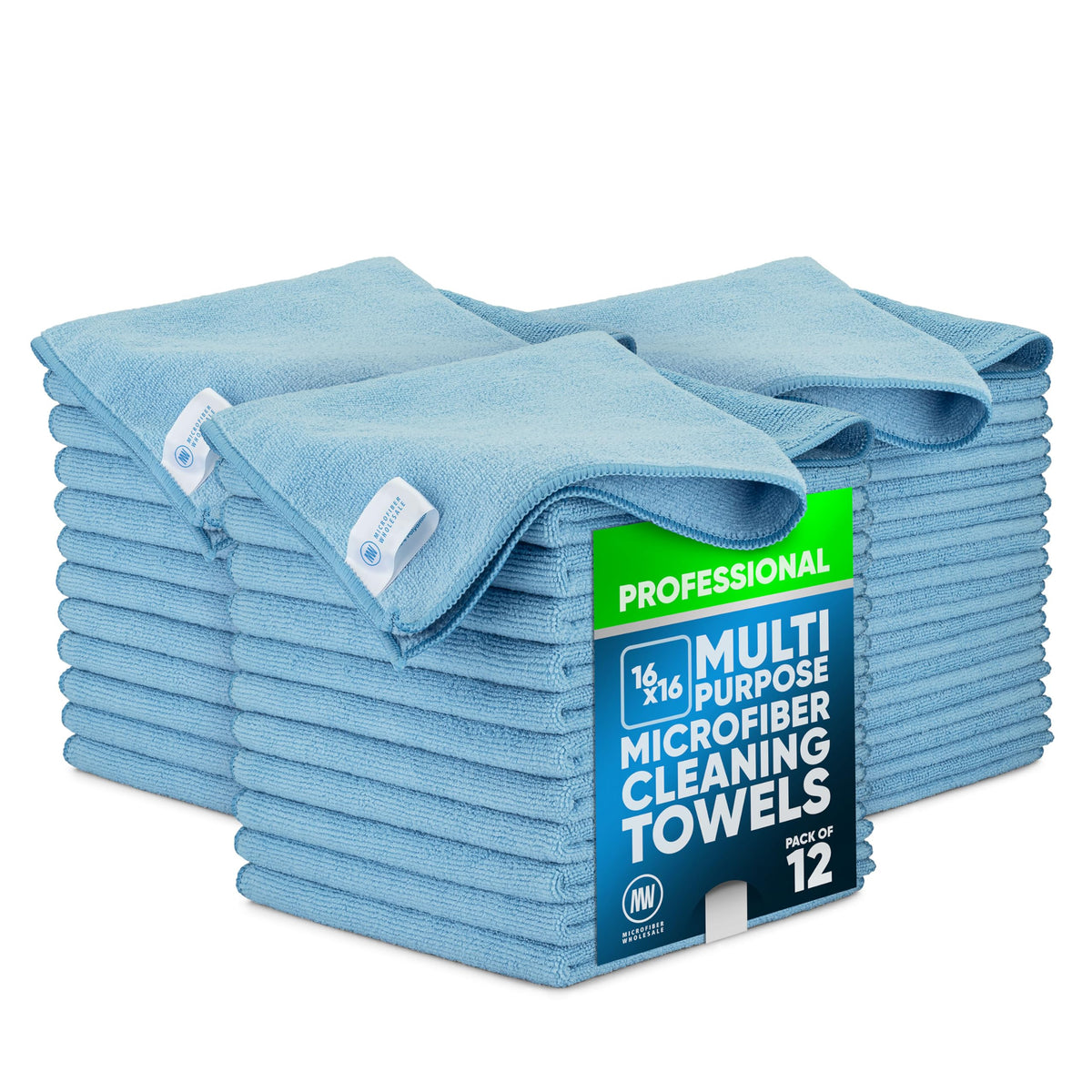 MW Pro Microfiber Cleaning Cloth | Blue | 12 Pack | 16” x 16” | All Purpose Microfiber Towels - Clean, Dust, Polish, Scrub, Absorbent