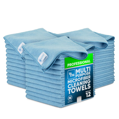 MW Pro Microfiber Cleaning Cloth | Blue | 12 Pack | 16” x 16” | All Purpose Microfiber Towels - Clean, Dust, Polish, Scrub, Absorbent