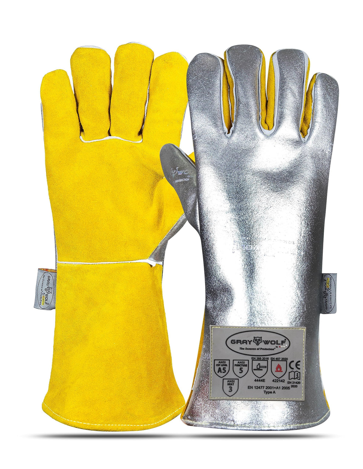 SpecxArmor® Graywolf® Aluminized Heat Resistant Welding Glove/Large/1472°F│Fire Gloves│Kevlar Gloves│High Heat│Foundry glove│