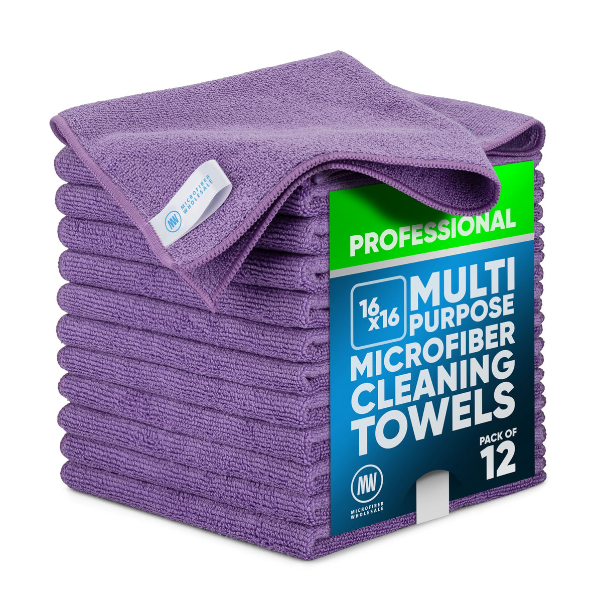 MW Pro Microfiber Cleaning Cloth | Blue | 12 Pack | 16” x 16” | All Purpose Microfiber Towels - Clean, Dust, Polish, Scrub, Absorbent