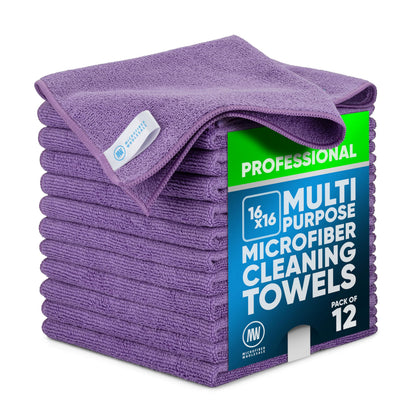 MW Pro Microfiber Cleaning Cloth | Blue | 12 Pack | 16” x 16” | All Purpose Microfiber Towels - Clean, Dust, Polish, Scrub, Absorbent